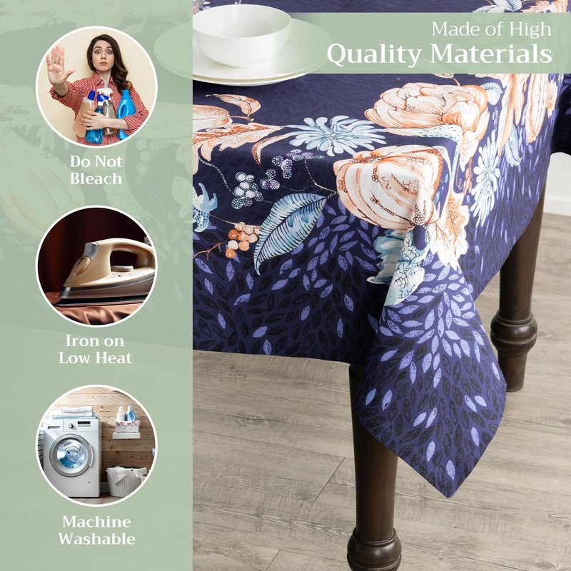 Maison d' Hermine Table Cloth Rectangle Table 100% Cotton 70 x 108 Inches Fall Tablecloth Reusable Everyday Use for Thanksgiving Christmas Decorations Dining Farmhouse Party (Pumpkin Blues)