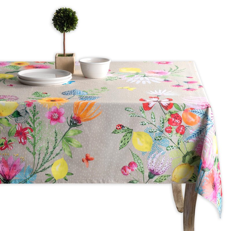 Maison d' Hermine Table Cloth Square Table 100% Cotton 60 x 60 Inches Tablecloth Reusable Decorative for Dining Kitchen Room Farmhouse Home Gifts for Mothers Day Spring Summer - Jardin D'Ete - Fog