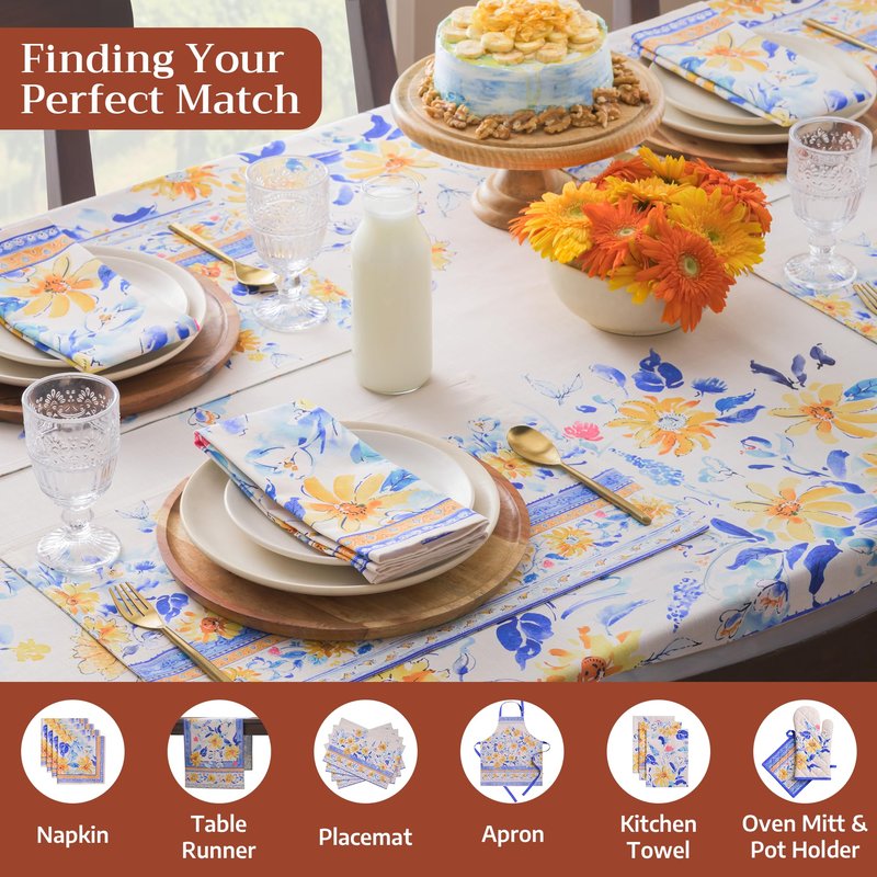 Maison d' Hermine Table Cloth Rectangle Table 100% Cotton 70 x 90 Inches Tablecloth Reusable Decorative for Dining Kitchen Room Farmhouse Home Gifts for Mothers Day Spring Summer - Girassol