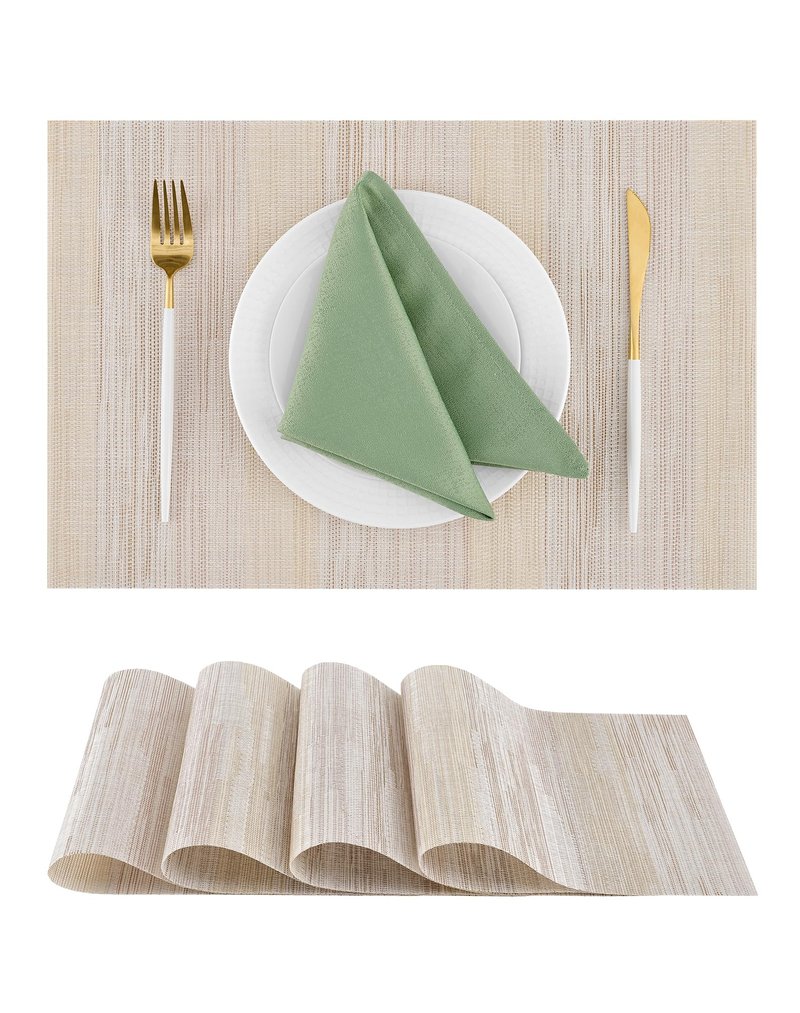 Leetaltree Lightsteel Beige with Yellow Placemats Set of 4 - Heat Resistant Non-Slip Place mats for Dining Table, Washable Durable PVC Vinyl Woven Table Mats (Lightsteel Beige, 4)