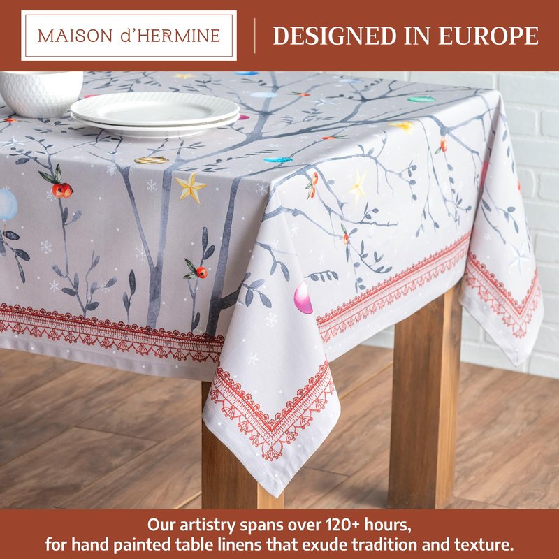 Maison d' Hermine Table Cloth Rectangle Table 100% Cotton 60 x 108 Inches Fall Tablecloth Reusable Everyday Use for Thanksgiving Christmas Decorations Dining Farmhouse Party (Fairy Christmas)