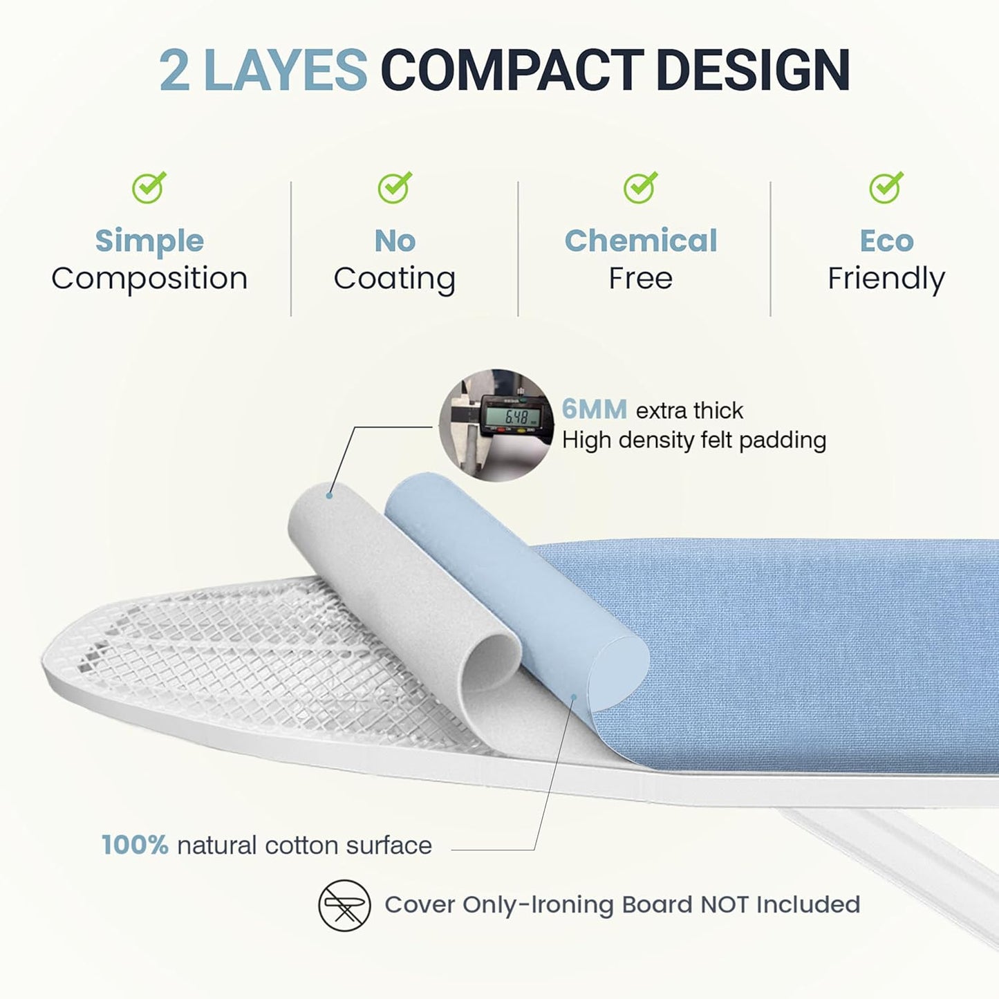 UniSimp Ironing Board Cover - Extra Thick Natural Cotton, Scorch & Stain Resistant | 15"x54", Heatproof Blue