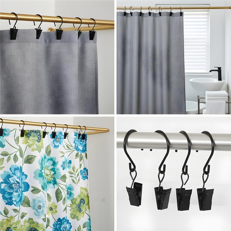 Ouligay 20 PCS S Hook Curtain Clips Metal Hanging Clips Heavy Duty Holiday Light Clip Hangers Art Craft Display Canopy Tent Rv Xmas Decor Clamps 2.17 Inch Long Black