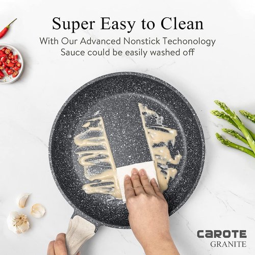 Carote Nonstick Granite Cookware Sets 8 Pcs Stone Cookware Set,non stick frying pan set, pots and pans set (Granite, induction cookware)