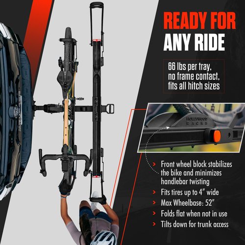 Hollywood Racks CrossTrack 2 Bike 1.25" Hitch Mount Bike Rack for Cars, Trucks & SUVs – Secure Frameless Design and Easy Tilt for Trunk Access – Premium Bicycle and E-Bike Carrier