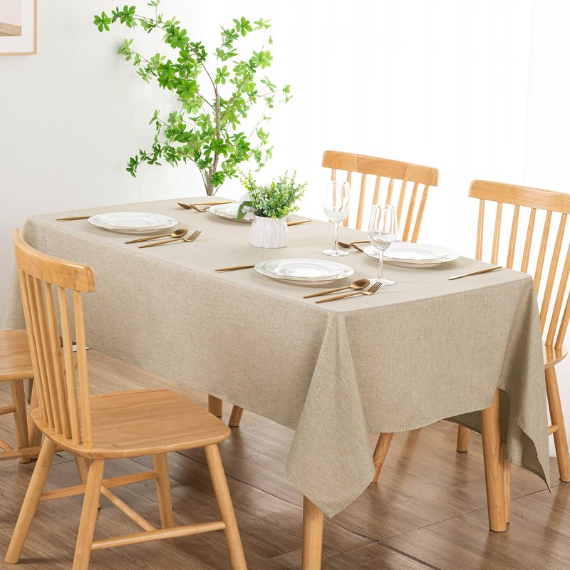 DWCN Faux Linen Tablecloth Rectangle - Beige Tablecloths Fabric Waterproof Spill-Proof Wrinkle and Stain Resistant Decorative Farmhouse Table Cover for Kitchen Dining Party, 60 x 84 Inch
