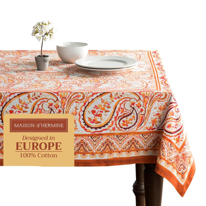 Maison d' Hermine Table Cloth Rectangle Table 100% Cotton 70 x 108 Inches Fall Tablecloth Reusable Everyday Use for Thanksgiving Christmas Decorations Dining Farmhouse Party (Palatial Paisley)