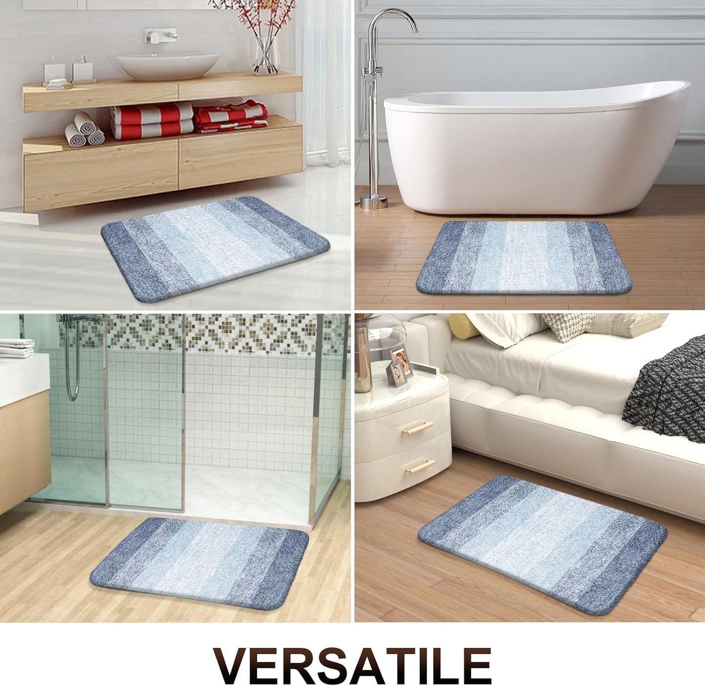 OLANLY Bathroom Rug Set - Soft Absorbent Microfiber Mats | Non-Slip & Machine Washable (30"x20" + 24"x16", Blue)