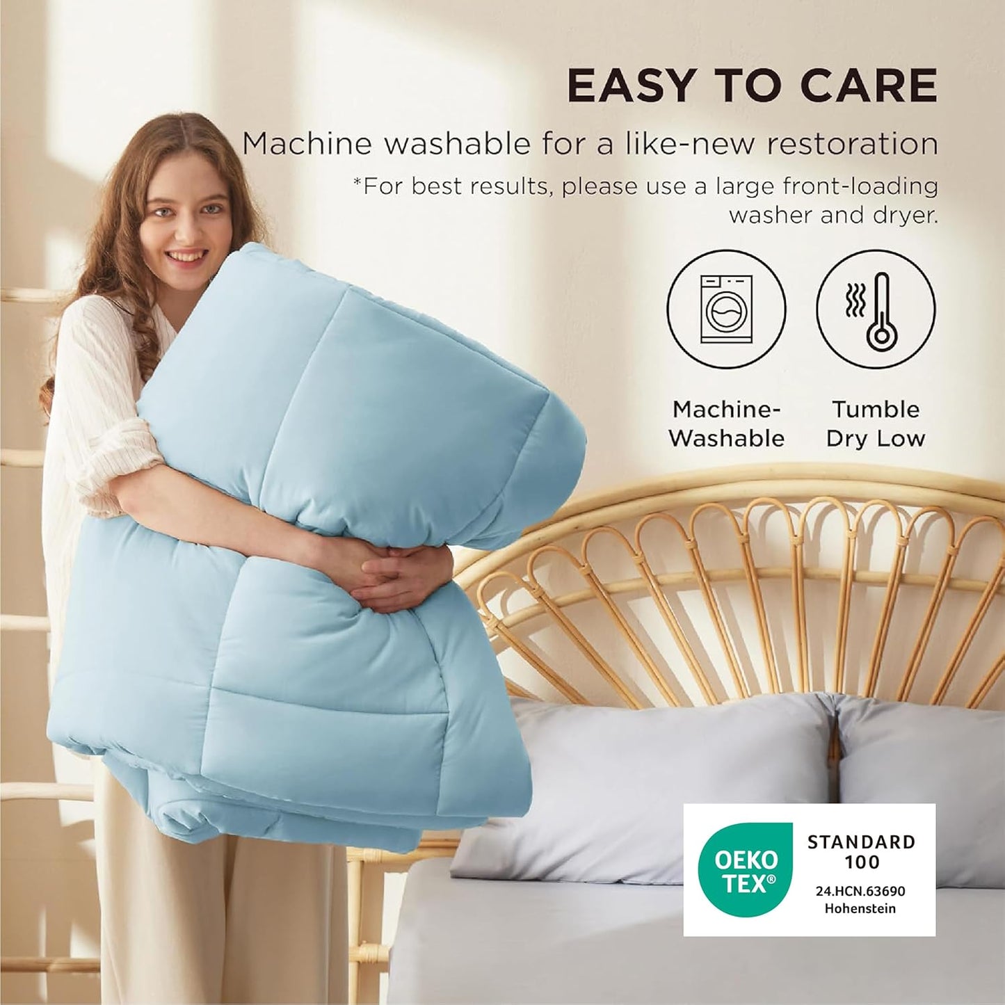 Bedsure Comforter Duvet Insert - Quilted Twin XL All-Season Down Alternative Blanket, Light Spa Blue 92x68 Inches