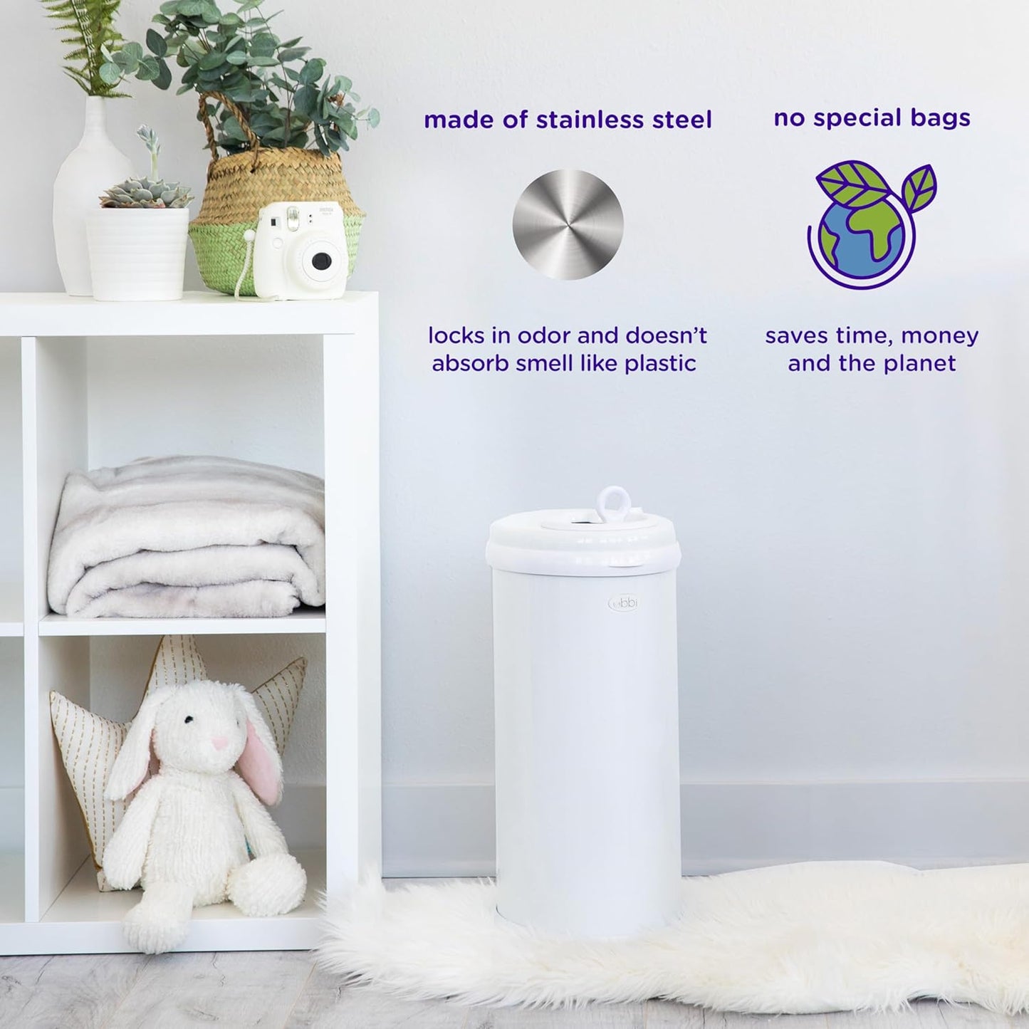 Ubbi Stainless Steel Diaper Pail - Odor Locking Design, No Special Bags Required | Taupe Color