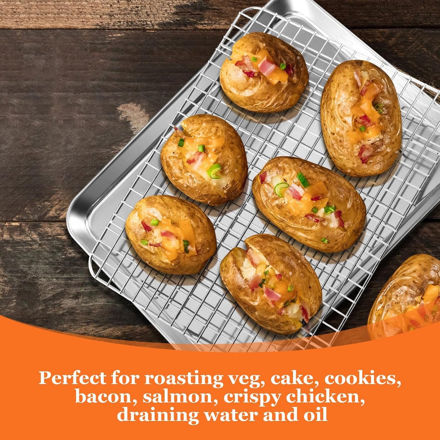 Leonyo Large Stainless Steel Baking Pan Set - 17.5" x 13" Nonstick Cookie Sheets with Cooling Rack | 4 Pack