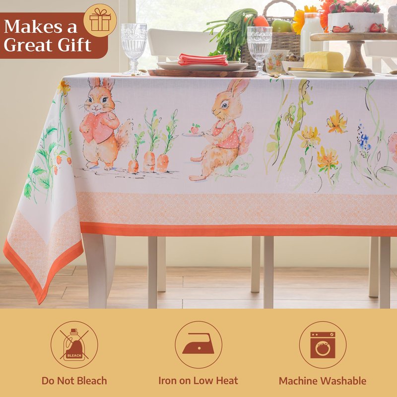 Maison d' Hermine Table Cloth Square Table 100% Cotton 54 x 54 Inches Tablecloth Reusable Decorative for Dining Kitchen Room Farmhouse Home Gifts for Mothers Day Spring Summer - Bunny Party