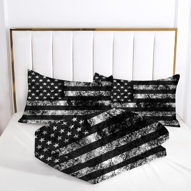 kxry Black and White USA American Flag Comforter Set Queen Size for Boys Kids Teens Dirty US Stars Stripes Flags Bedding Quilt 1 Comforter + 2 Pillow Cases