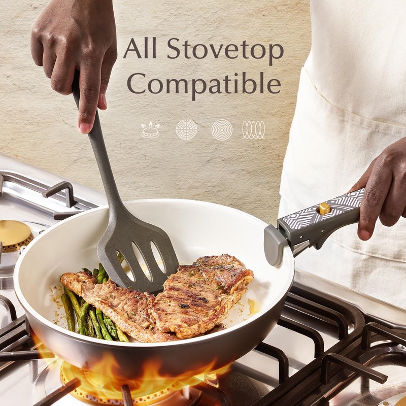 CAROTE 21-Piece Ceramic Cookware Set, Nonstick Pots and Pans Set with Detachable Handle, Non-Toxic Kitchen Cooking Set, Induction Compatible, Dishwasher & Oven Safe, Charcoal, Mothers Day Gifts