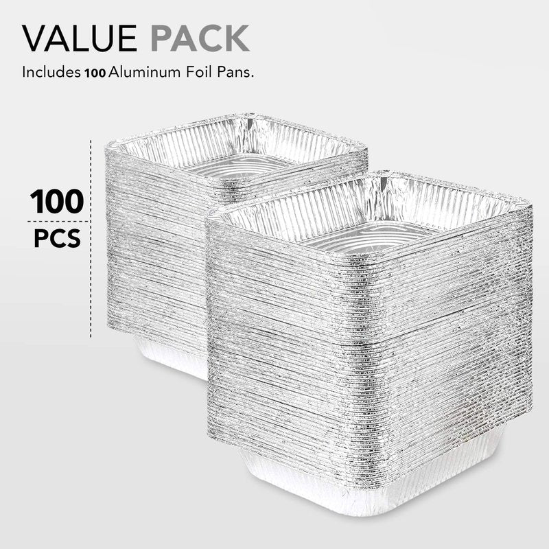 Stock Your Home Aluminum Pans 9x13 Disposable Foil Baking Pans (Pack Of 100) - Half Size Steam Table Deep Pans - Tin Foil Pans Great for Cooking, Heating, Storing, Prepping Food