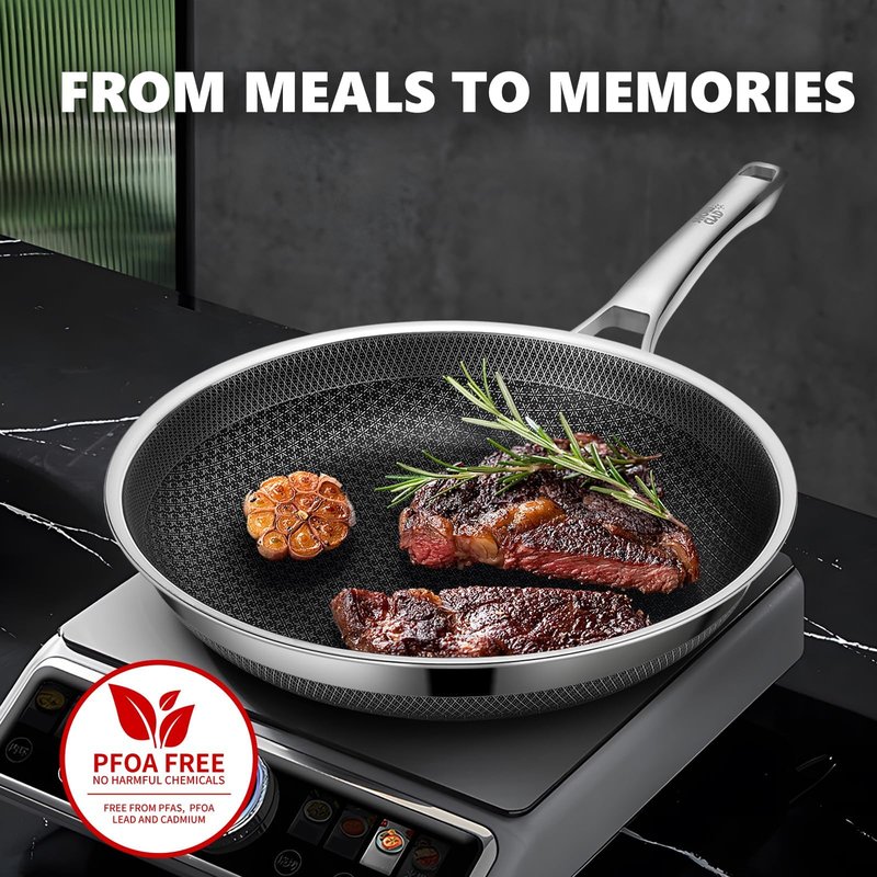 OATOFP Non Stick Frying Pans 12 inch, Hybrid Frying Skillets Nonstick with Lid,non stick Stainless Steel Pans, Dishwasher and Oven-Safe Chef Pan, Induction Compatible Cooking Pan, PFOA Free Cookware