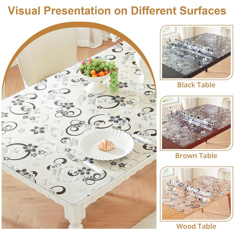 LovePads Floral Clear Table Cover Protector - 36 x 60 Inch Thick Plastic Table Cloth, Waterproof PVC Desk Mat for Dining Room Table, Wood Furniture Topper, Anti-Scratch Desk Pad for Kids Writing,