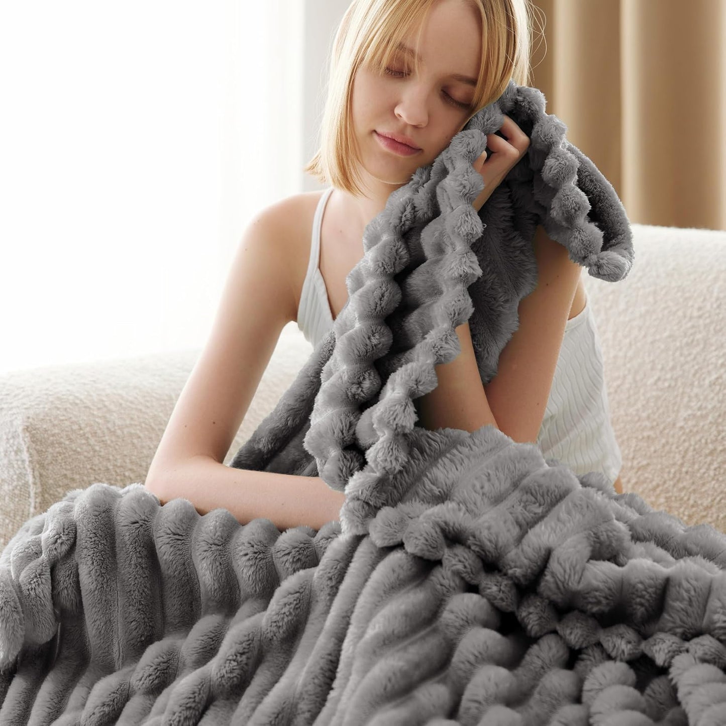 Bedsure GentleSoft Twin Blanket - Cozy Frost Gray Throw for Women & Girls, 66x90 Inches