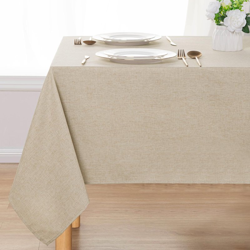 DWCN Faux Linen Tablecloth Rectangle - Beige Tablecloths Fabric Waterproof Spill-Proof Wrinkle and Stain Resistant Decorative Farmhouse Table Cover for Kitchen Dining Party, 60 x 84 Inch