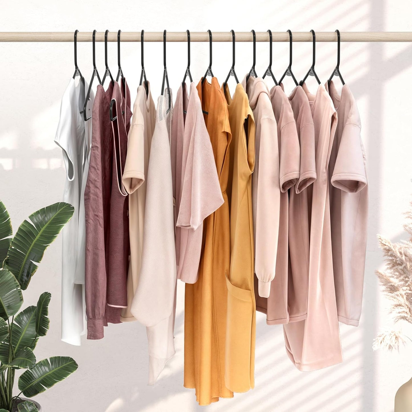 Plastic Hangers 50 Pack - Black Clothes Hangers for Space Saving in Closets & Apartments