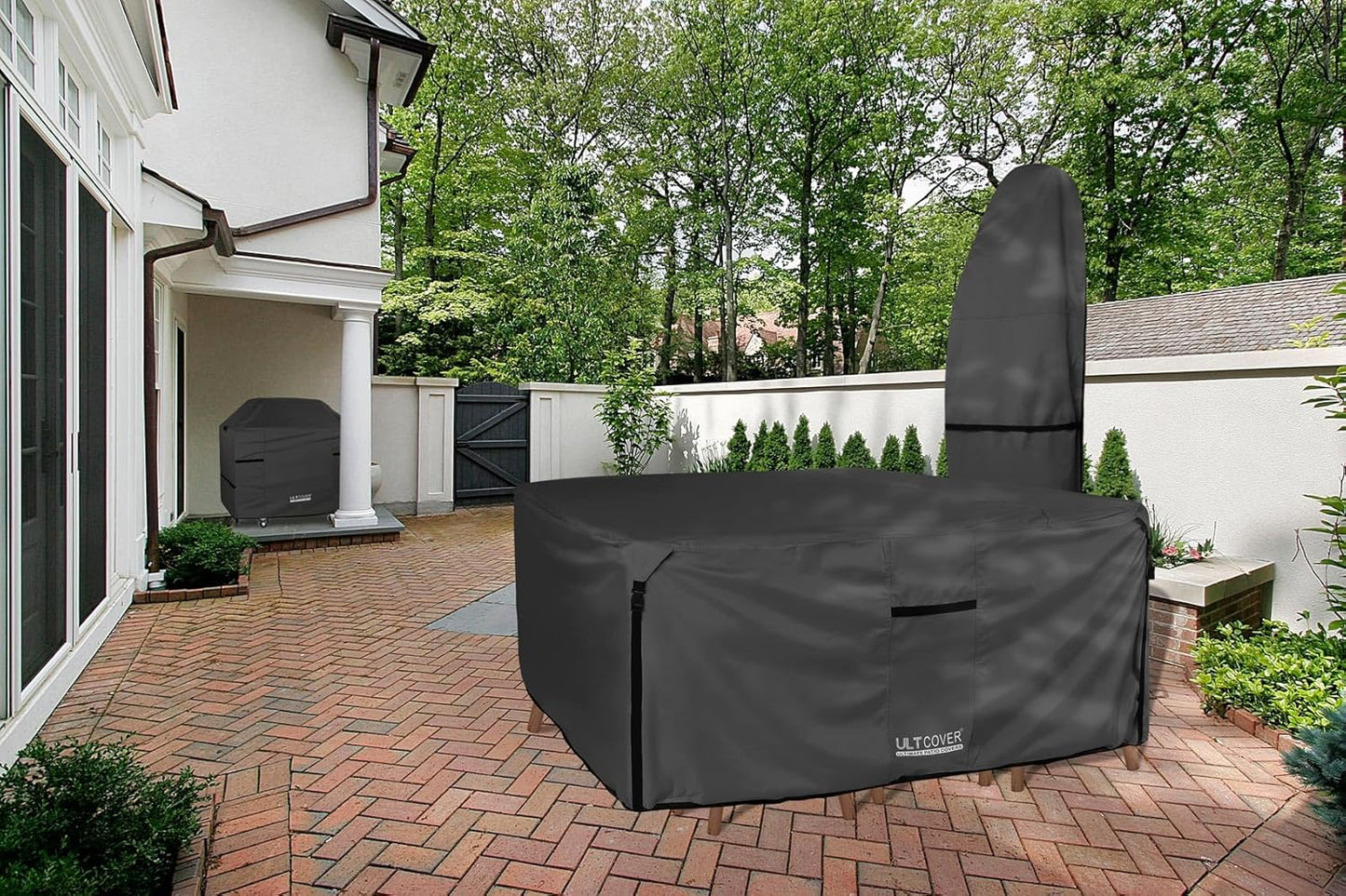 ULTCOVER 600D Heavy-Duty Waterproof Square Patio Table & Chair Cover | 86 Inch, Black