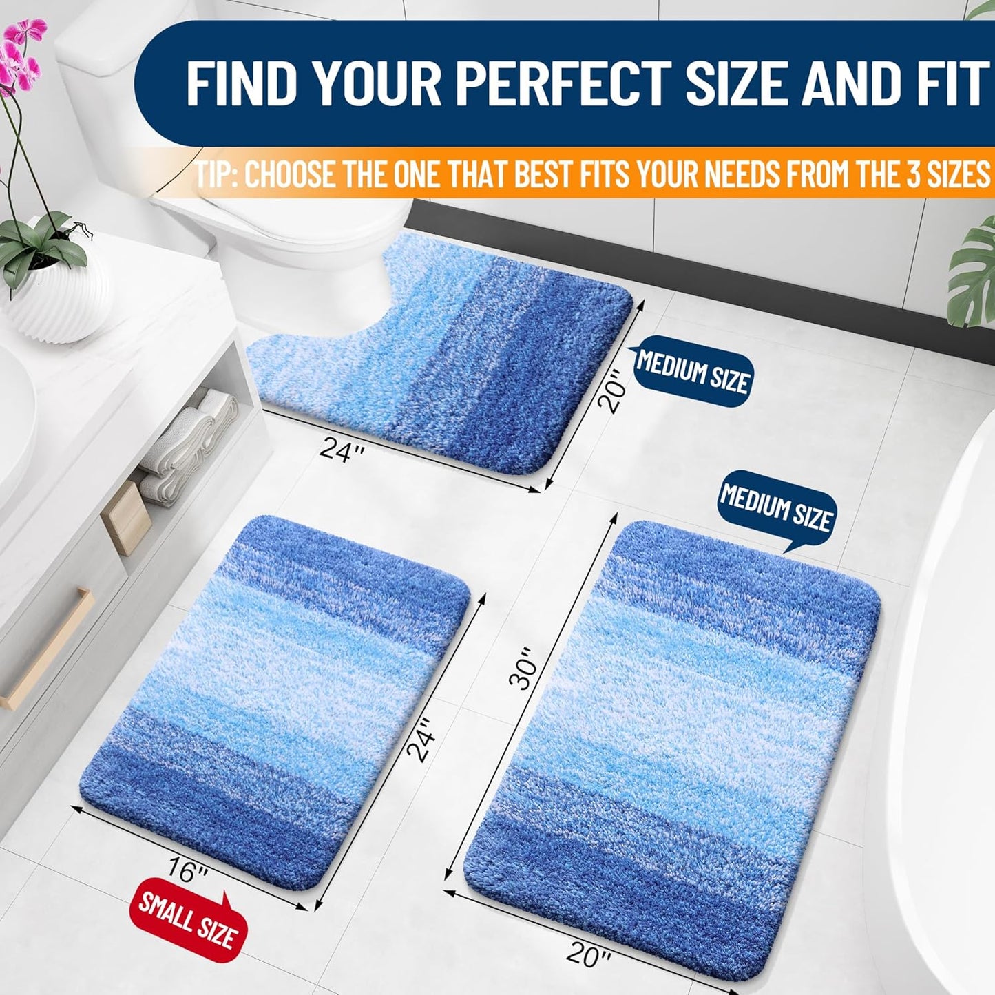 OLANLY Bathroom Rugs - Extra Soft Microfiber Mat 30x20 | Quick Dry & Washable, Light Royal Blue