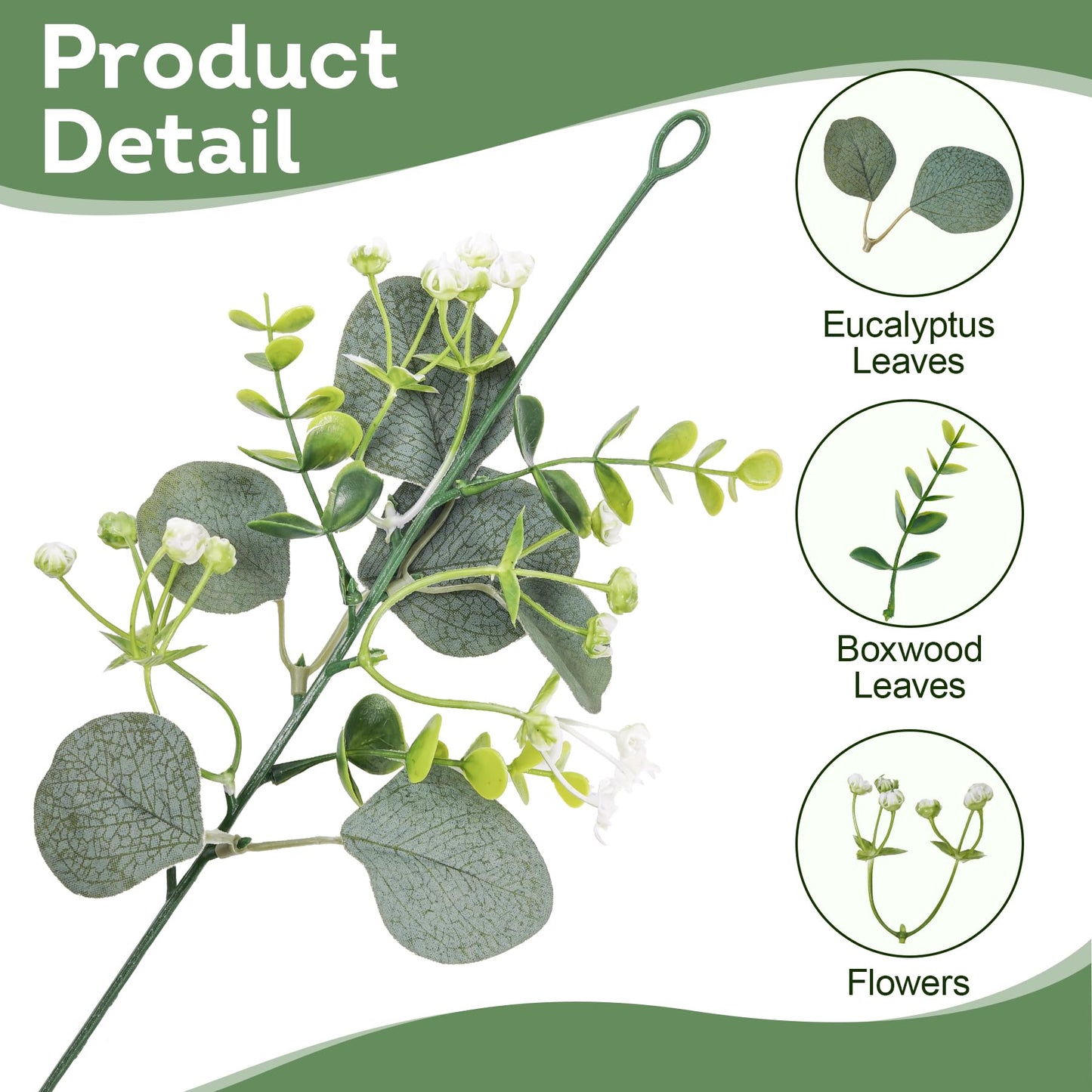 BonBloom's 8 Packs Artificial Eucalyptus Garland with White Flowers 5.9Ft Faux Greenery Garland Vines Spring Garlands for Bedroom Centerpieces Table Wedding Backdrop Arch Mantle Room Decor