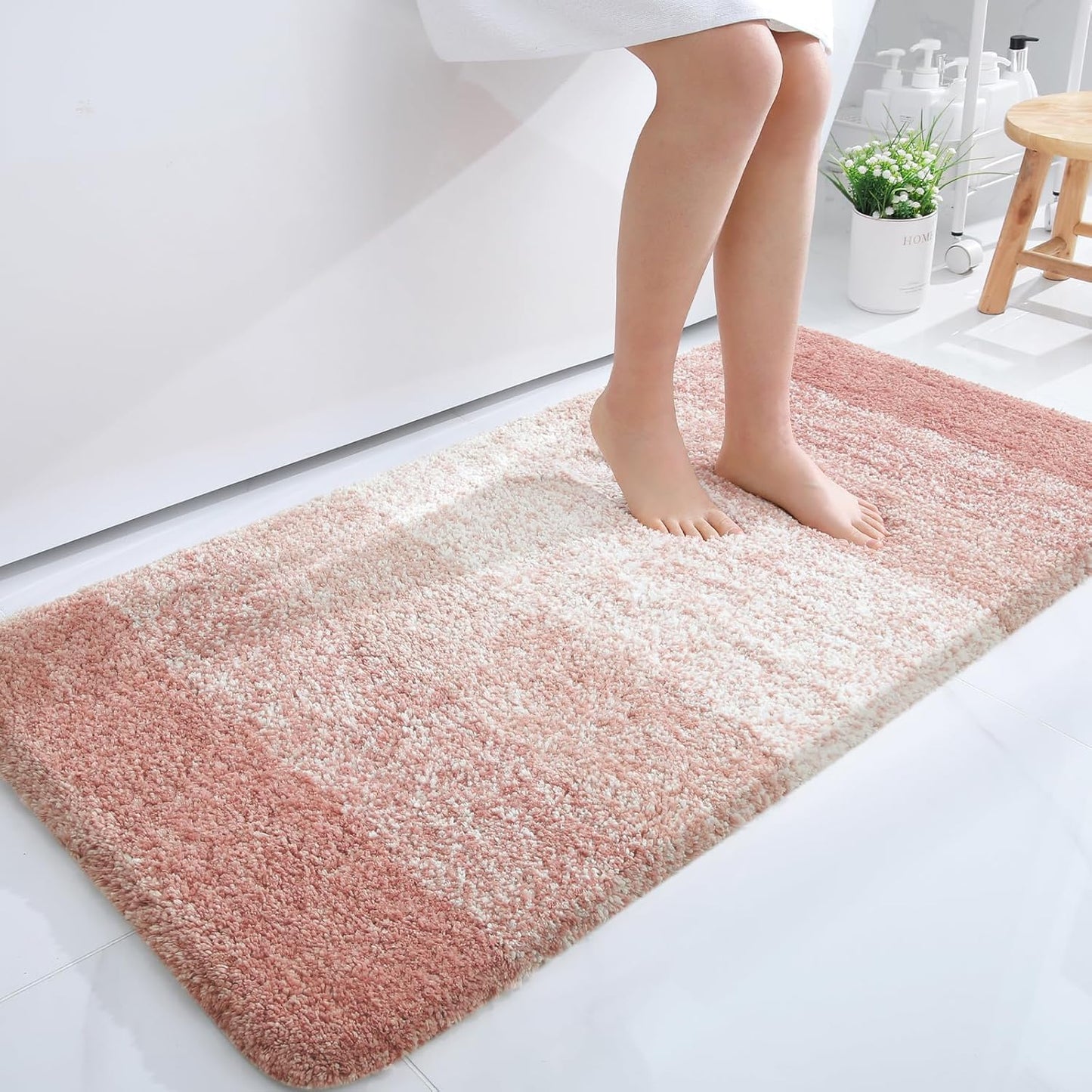 OLANLY Bathroom Runner Rug - Extra Soft Microfiber Mat | Quick Dry, Washable, 47x24 Inches, Peach