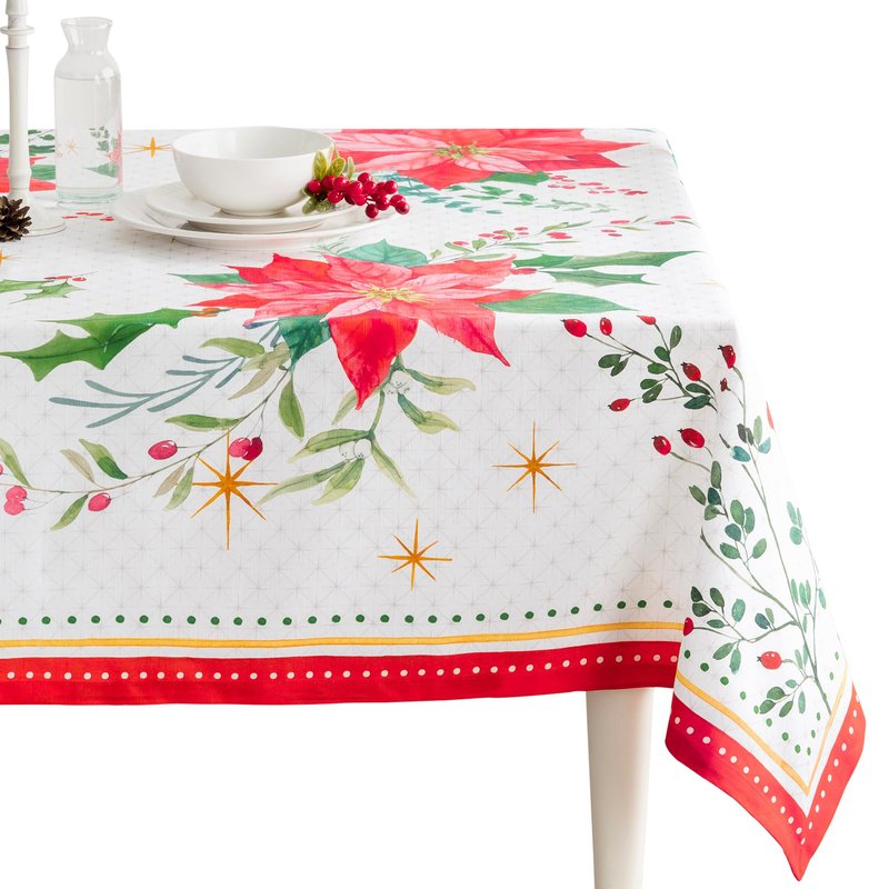 Maison d' Hermine Table Cloth Rectangle Table 100% Cotton 60 x 90 Inches Fall Tablecloth Reusable Everyday Use for Thanksgiving Christmas Decorations Dining Farmhouse Party (Poinsettia Christmas)