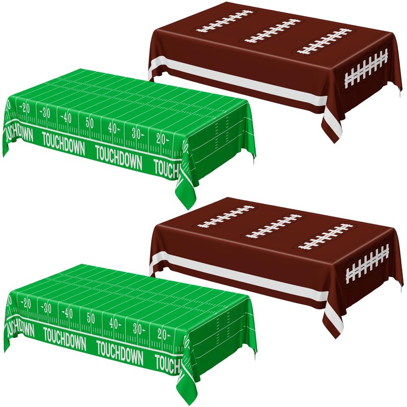 QZYL Football Party Supplies, Disposable Football Tablecloth, 4 PCS Table Cloth with 2 Styles, Touchdown Theme Tablecloths, Plastic Table Runner for Game Day Party Decorations
