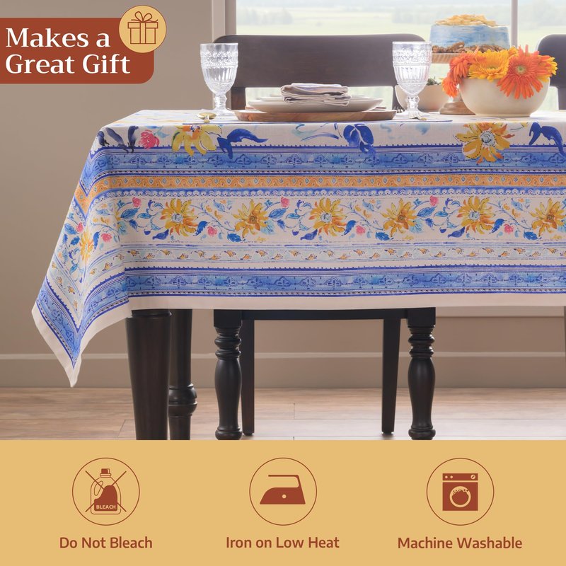 Maison d' Hermine Table Cloth Rectangle Table 100% Cotton 70 x 90 Inches Tablecloth Reusable Decorative for Dining Kitchen Room Farmhouse Home Gifts for Mothers Day Spring Summer - Girassol