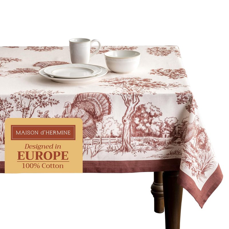 Maison d' Hermine Table Cloth Rectangle Table 100% Cotton 60 x 120 Inches Fall Tablecloth Reusable Everyday Use for Thanksgiving Christmas Decorations Dining Farmhouse Party (Holy Jouy - Brown)