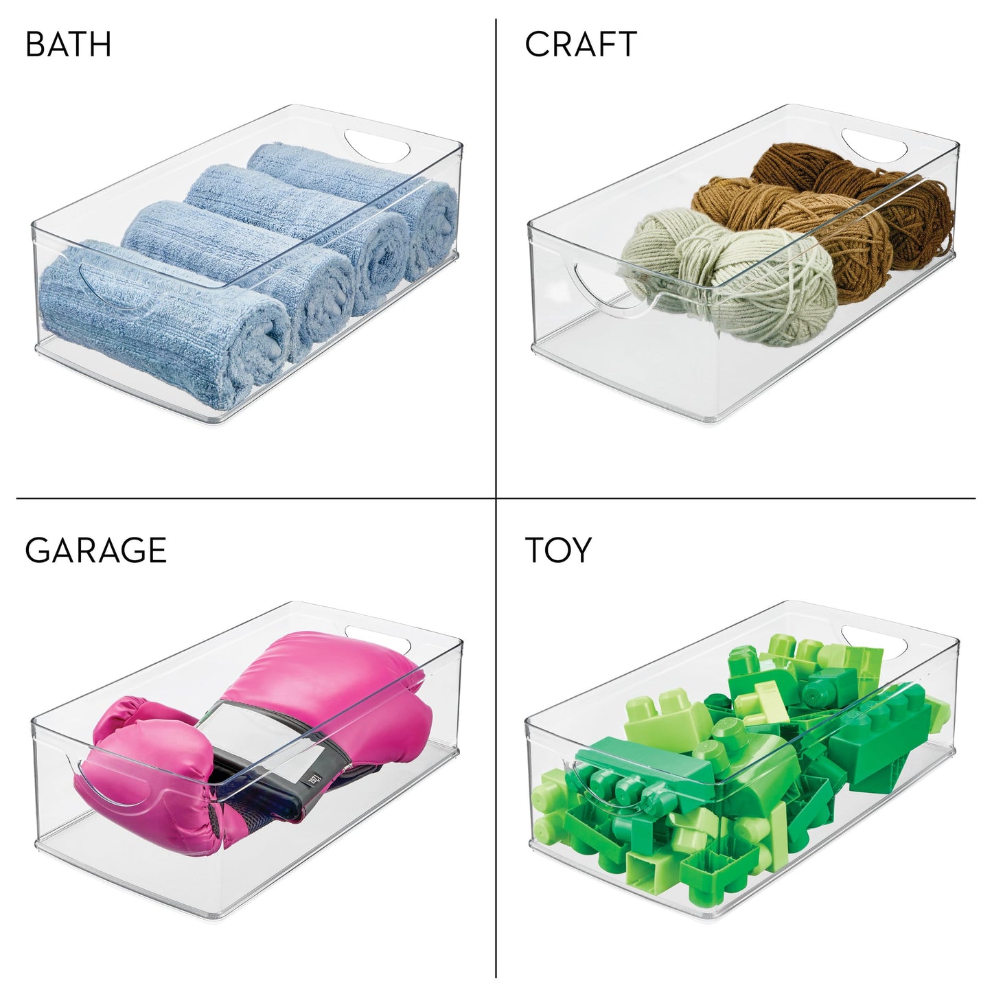 iDesign Stackable Clear Plastic Extra Long Storage Bin, 4-Pack