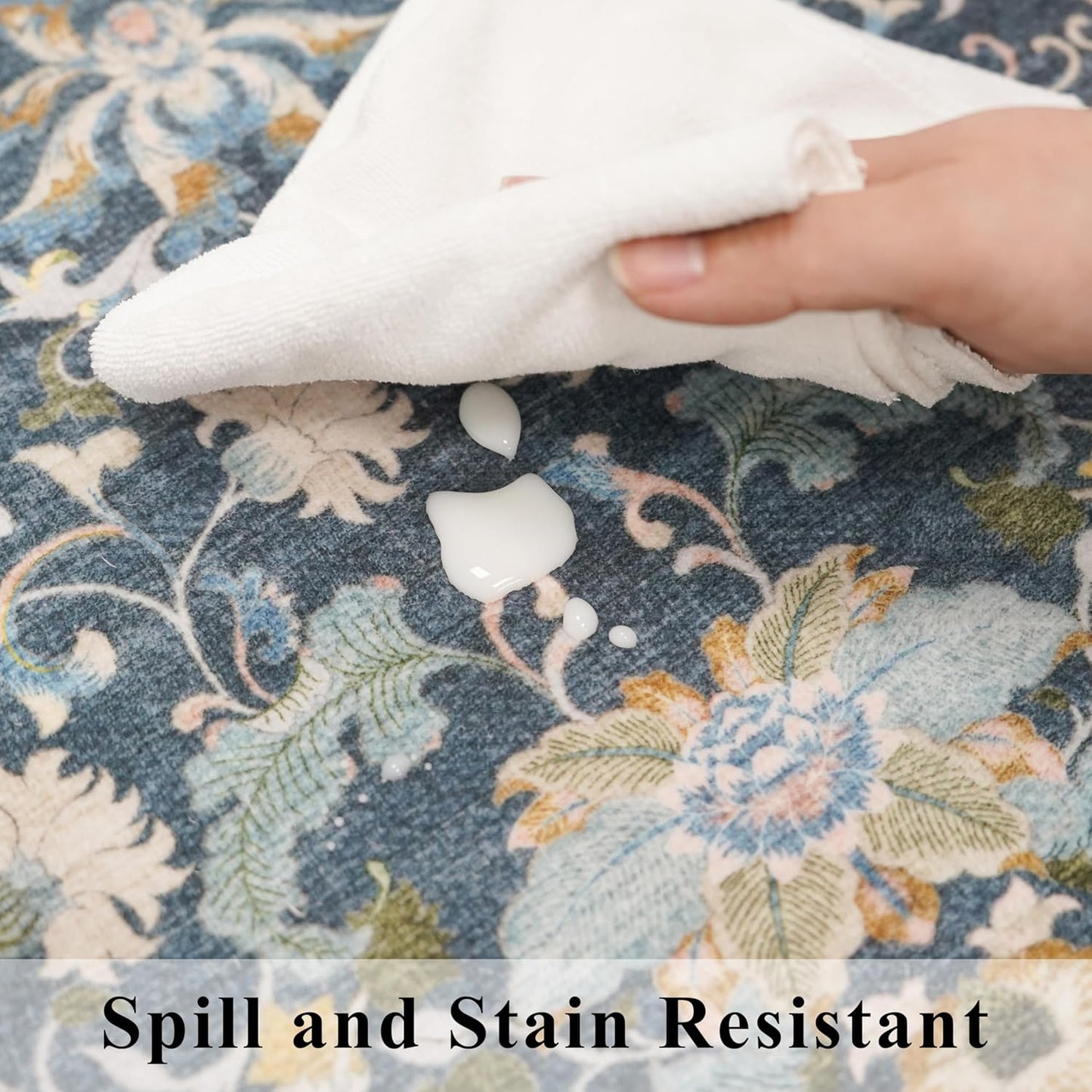 Skiennix Washable 3x5 Area Rug - Ultra Soft Low Pile Carpet for Indoor Use | Floral Blue Design