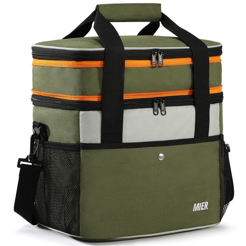 MIER Expandable 24L Lunch Bag Double Layer Insulated Cooler Tote Soft Cooler Bags 30Can Mens Adults Lagre Leakproof Lunch Boxes for Work, Picnic, Camping, Travel, Army Green