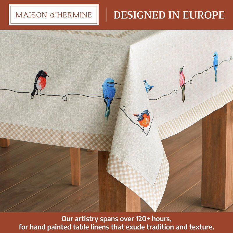 Maison d' Hermine Table Cloth Rectangle Table 100% Cotton 60 x 120 Inches Tablecloth Reusable Decorative for Dining Kitchen Room Farmhouse Home Gifts for Mothers Day Spring Summer - Birdies on Wire