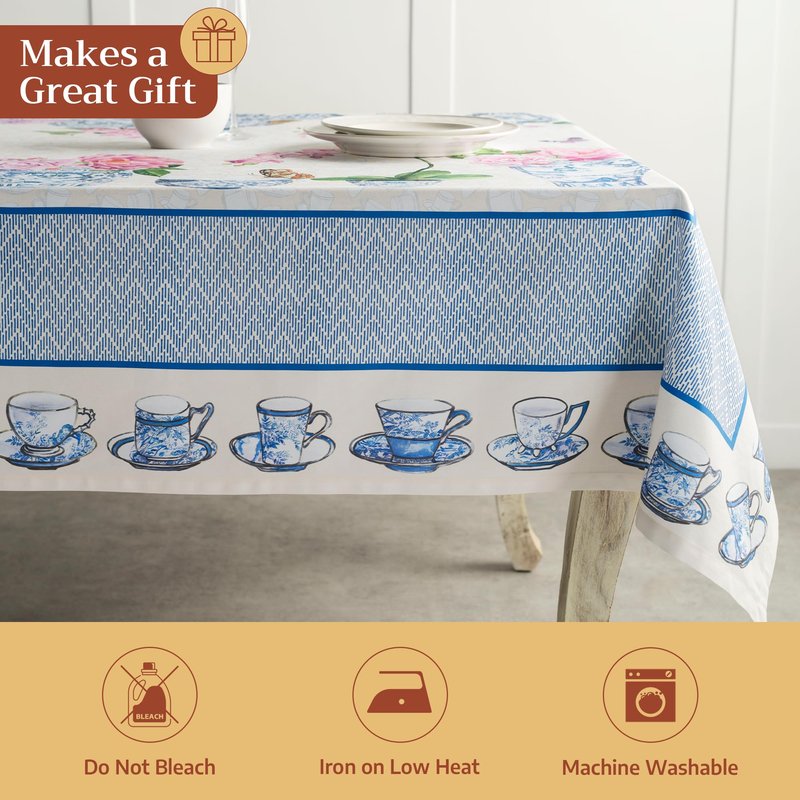 Maison d' Hermine Table Cloth Square Table 100% Cotton 60 x 60 Inches Tablecloth Reusable Decorative for Dining Kitchen Room Farmhouse Home Gifts for Mothers Day Spring Summer - Canton