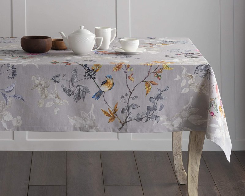Maison d' Hermine Table Cloth Rectangle Table 100% Cotton 60 x 120 Inches Fall Tablecloth Reusable Everyday Use for Thanksgiving Christmas Decorations Dining Farmhouse Party (Equinoxe - Grey)