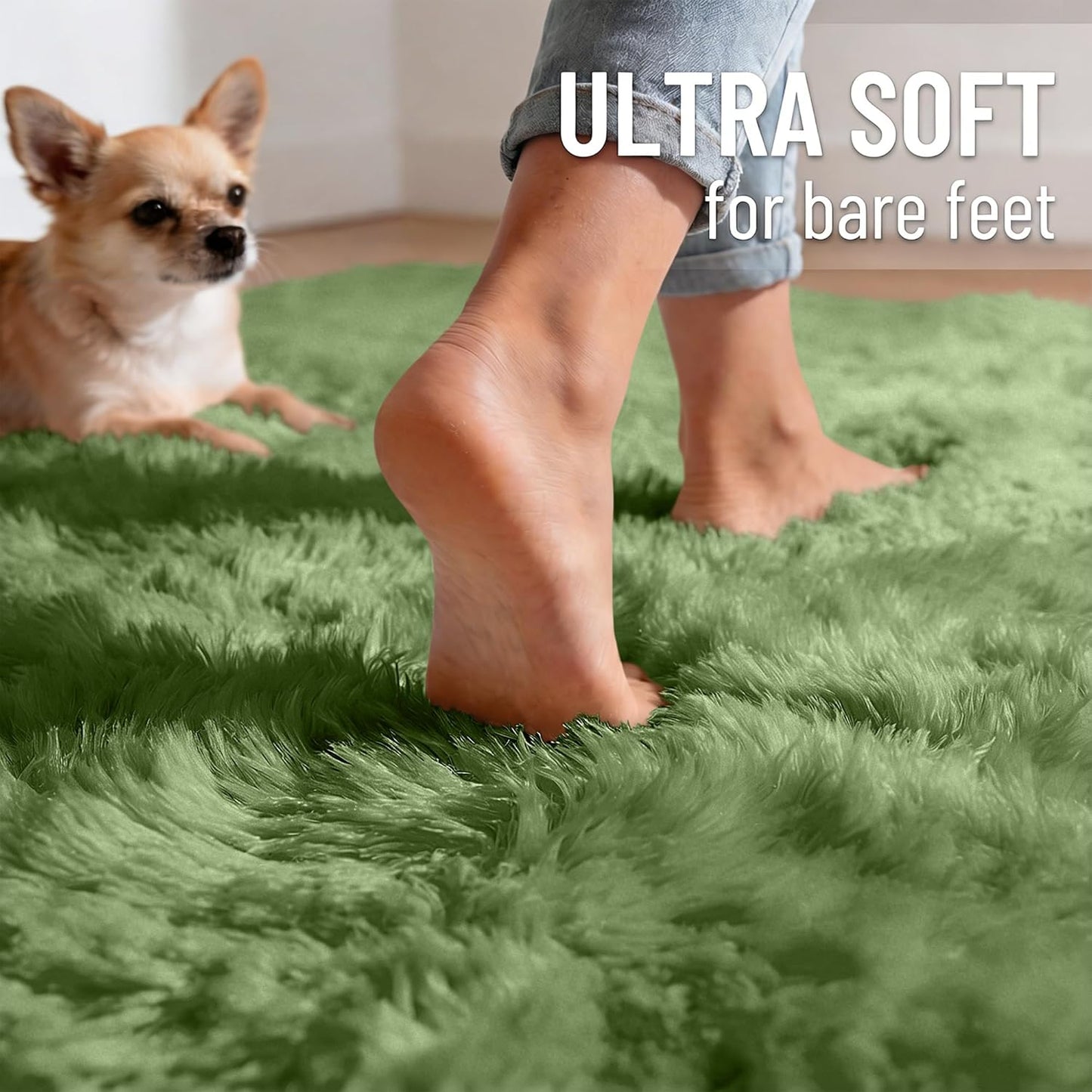 OLANLY Large Area Rug - Soft Fluffy Shaggy Carpet for Living Room & Bedroom | 8x10 ft, Green
