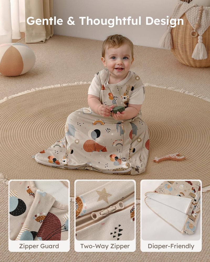 Yoofoss Rayon Made from Bamboo Baby Sleep Sack 6-12 Months TOG 0.5 Baby Wearable Blanket, Super Soft Infant Toddler Sleeping Sack 2-Way Zipper, Grey&Animals