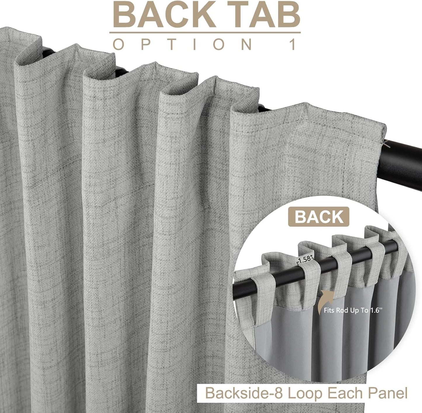 Skiennix 100% Blackout Linen Curtains - Thermal Insulated Drapes for Bedroom | 50" W x 90" L, Ash Grey