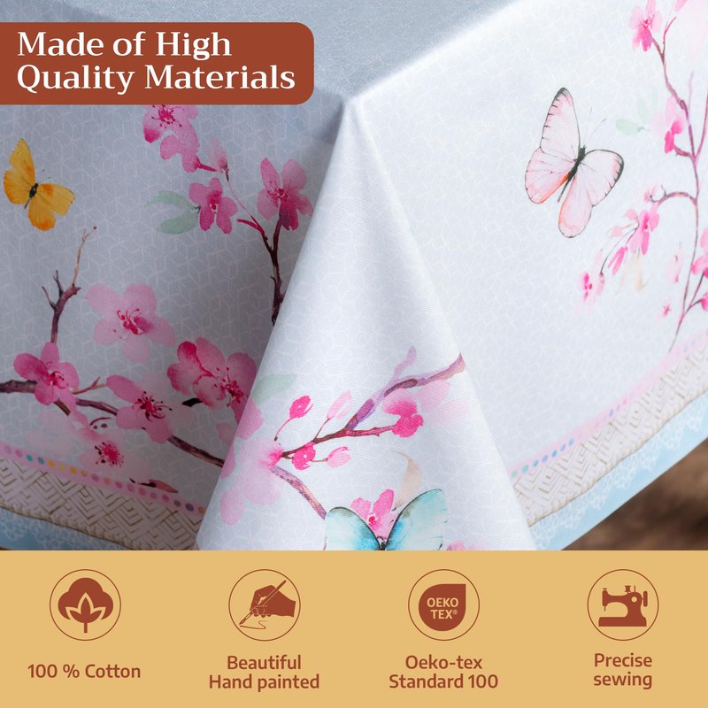 Maison d' Hermine Table Cloth Rectangle Table 100% Cotton 54 x 72 Inches Tablecloth Reusable Decorative for Dining Kitchen Room Farmhouse Home Gifts for Mothers Day Spring Summer - Blossoms in Spring