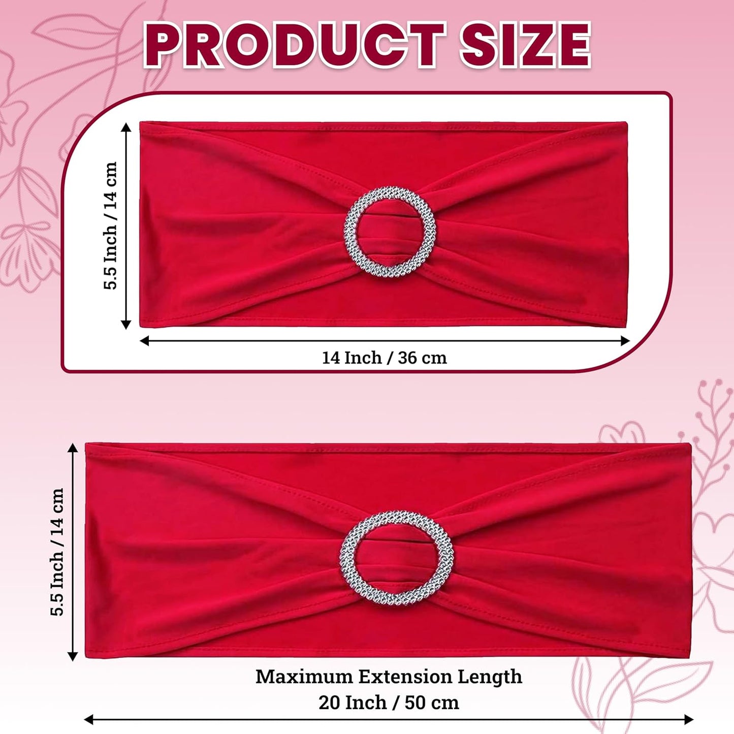 MDS Spandex Chair Sashes - Universal Fit Elastic Stretch Bands with Slider Bow - 150 Pack, Red