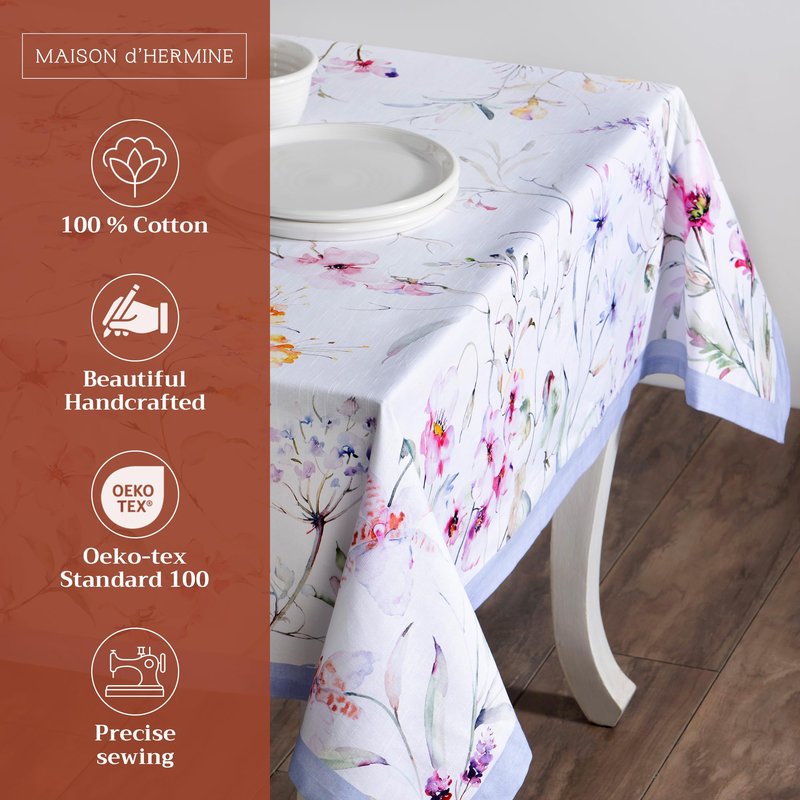 Maison d' Hermine Table Cloth Rectangle Table 100% Cotton 70 x 120 Inches Tablecloth Reusable Decorative for Dining Kitchen Room Farmhouse Home Gifts for Mothers Day Spring Summer - Summer Floral