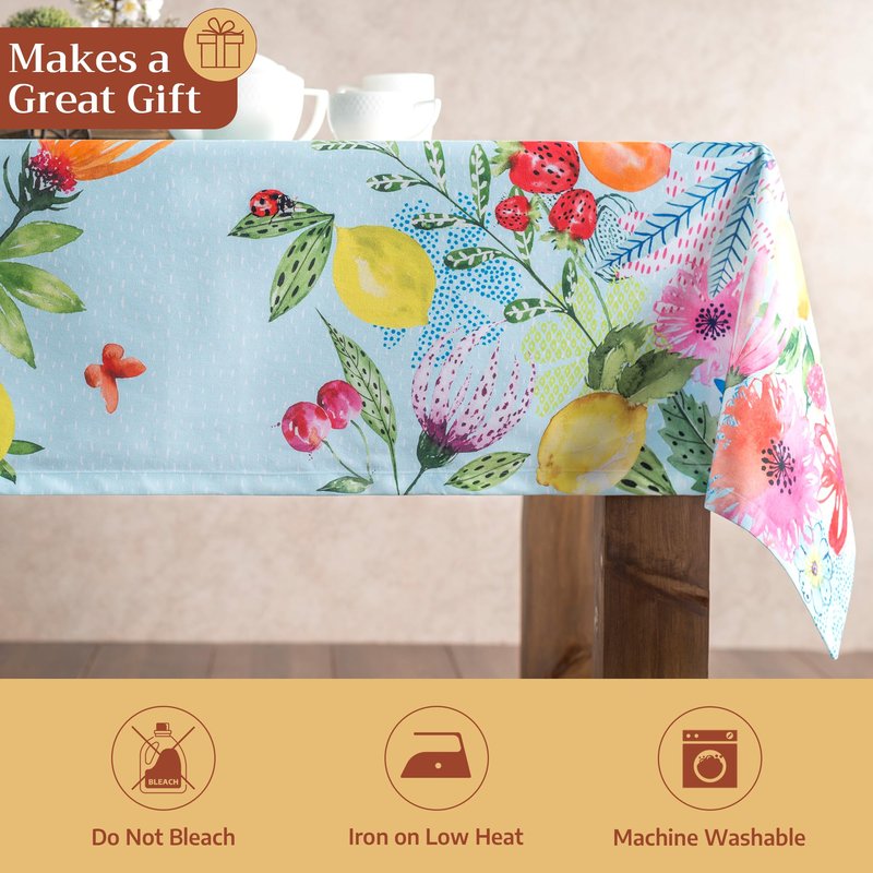 Maison d' Hermine Table Cloth Rectangle Table 100% Cotton 70 x 108 Inches Tablecloth Reusable Decorative for Dining Kitchen Room Farmhouse Home Gifts for Mothers day Spring Summer - Jardin D'Ete - Fog