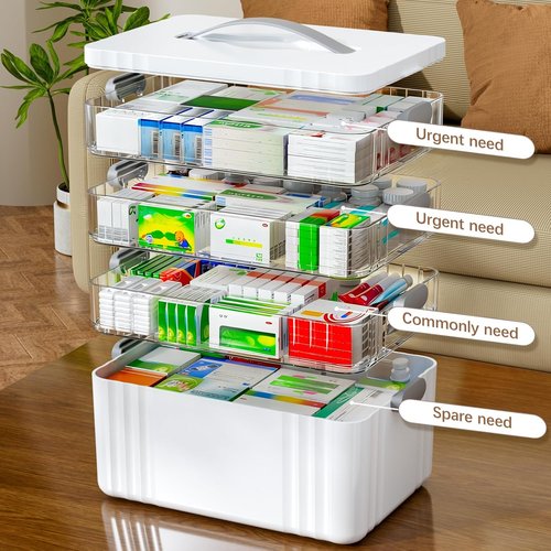ARSTPEOE Medicine Organizer - 4-Tier Portable Cabinet with Handle | Versatile Medical Box for Home Use