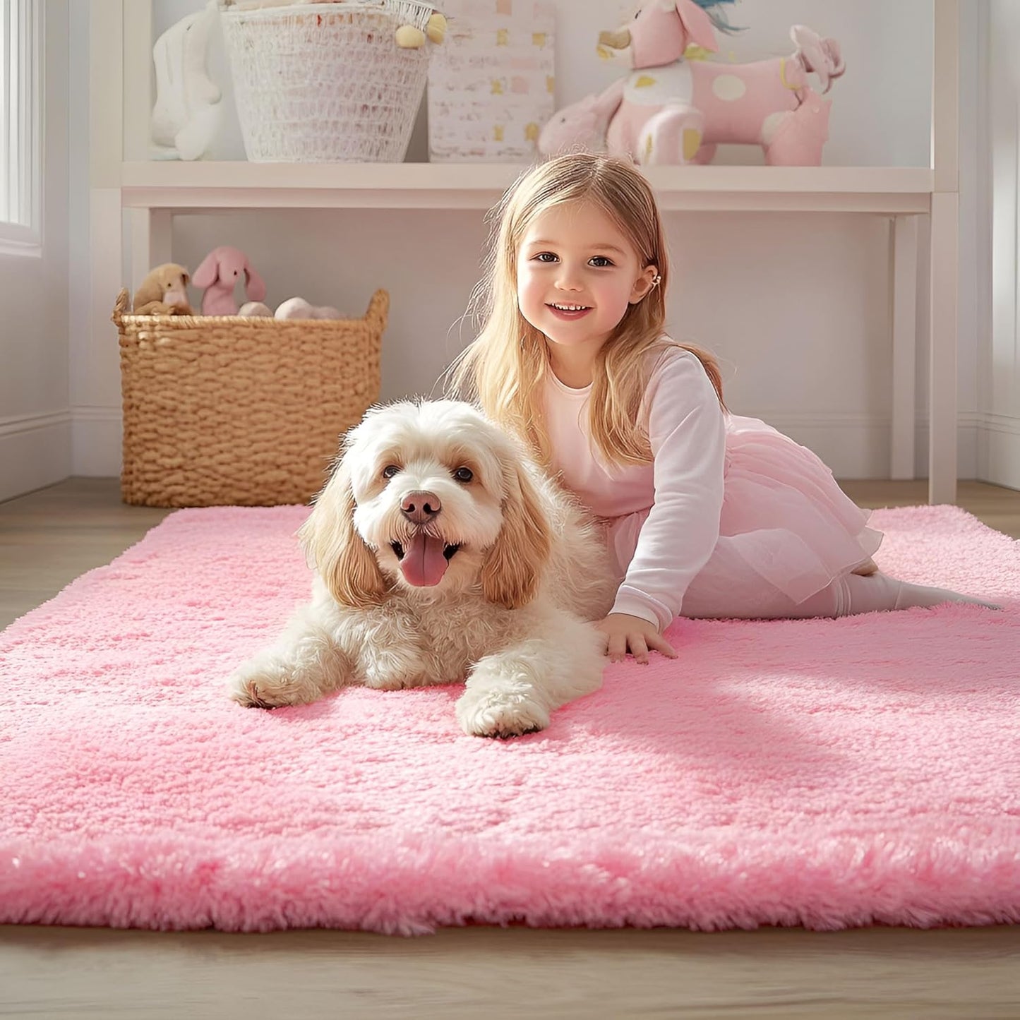 OLANLY Runner Rugs - Soft, Machine Washable Shaggy Design for Hallway & Bedroom | Pink 2x5 ft