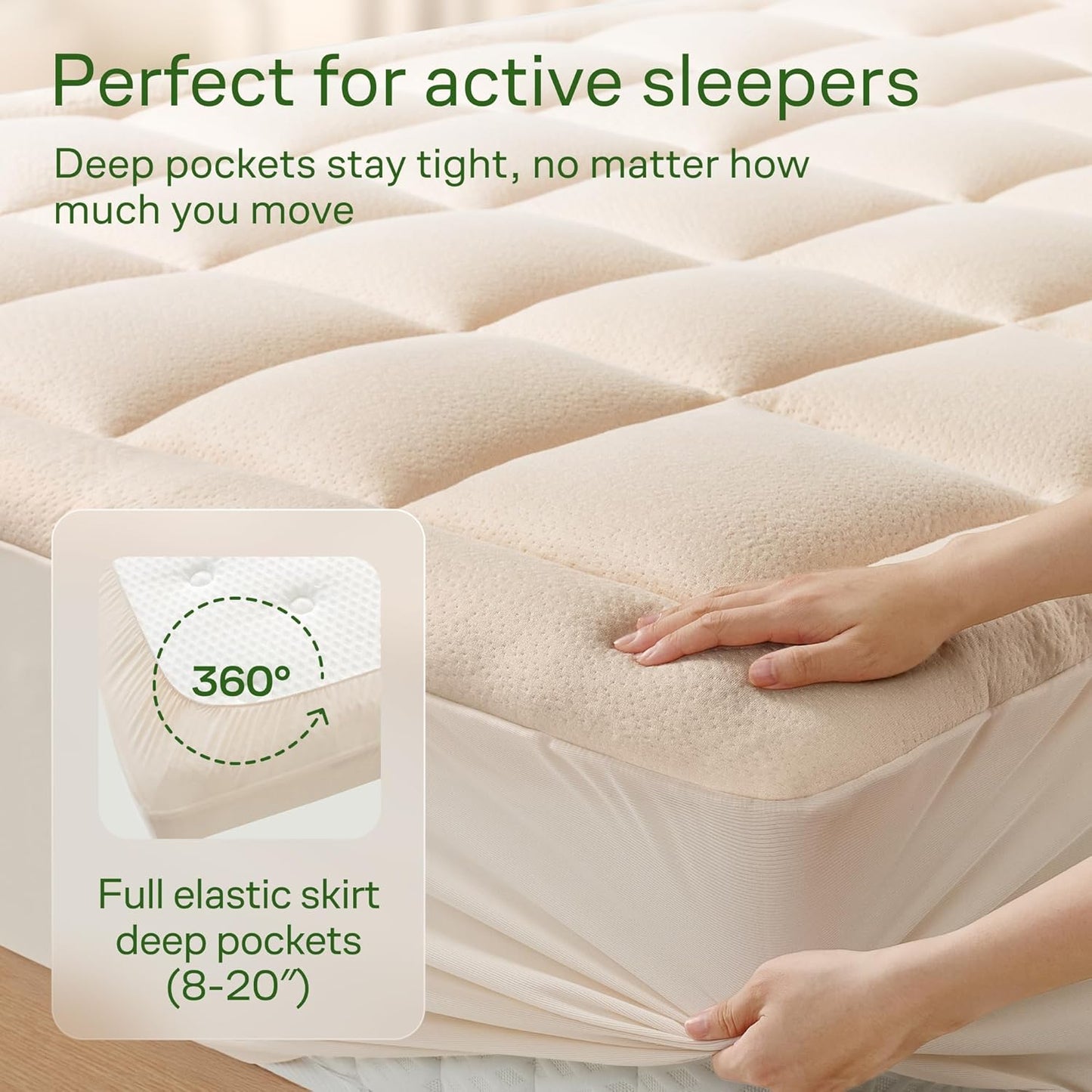 Niagara Sleep Solution Ultra Soft Mattress Topper - Bamboo Viscose Pillow Top for Back Pain Relief | Queen Size, Beige