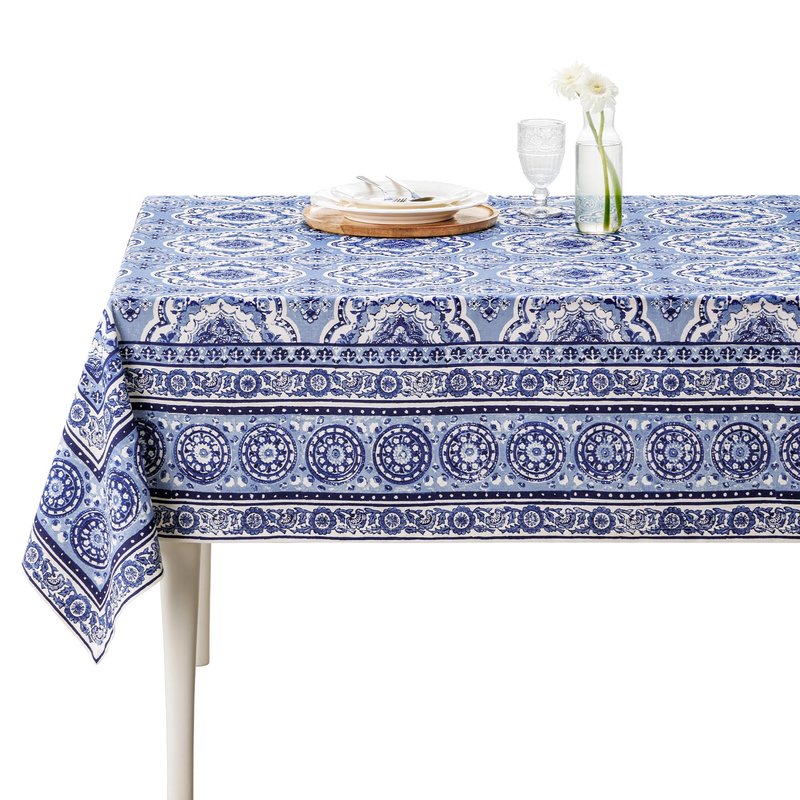 Maison d' Hermine Table Cloth Rectangle Table 100% Cotton 54 x 72 Inches Tablecloth Reusable Decorative for Dining Kitchen Room Farmhouse Party Home Hotel Restaurant Spring Summer - Melodie Bleue