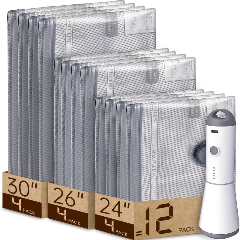Vacbird 12 Pack Vacuum Bags for Travel with Rechargeable air Pump, Carry-on Size Vacuum Seal Bags for Luggage and Suitcase Compression, Space Saver for Clothes and Clothing Travel